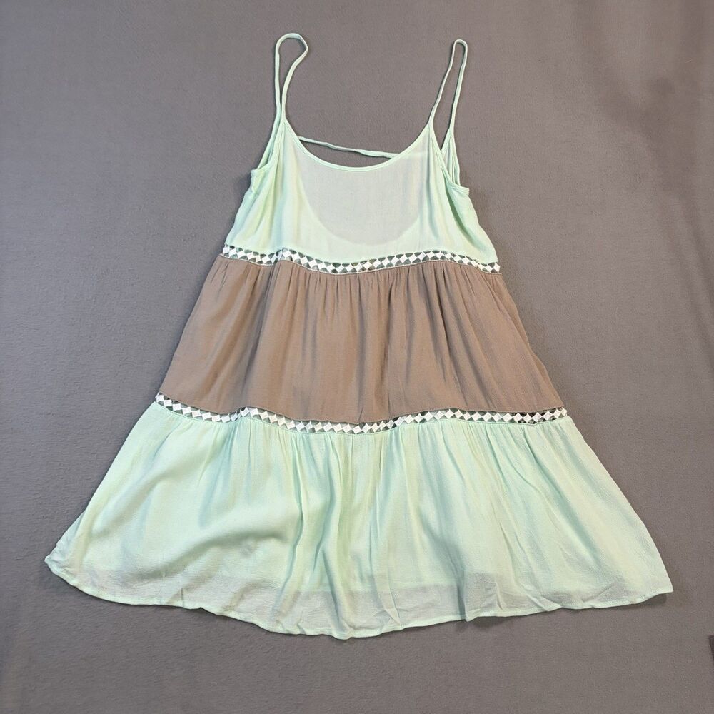 Kori America Tiered Lace Crochet Strappy Top Teal Gray Womens S Boho Festival